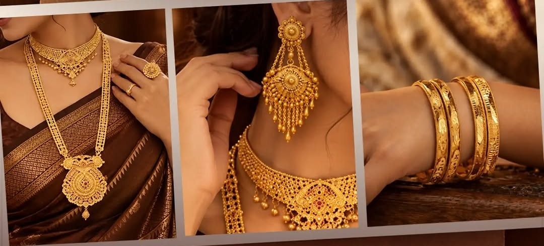 Navratri edition — long temple haar, chandbali earrings with choker, and gold bangles